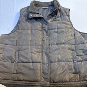 Puffer Vest‎ Jacket Y2K WOMEN 3X Faux Fur Hooded KHAKI PACKABLE